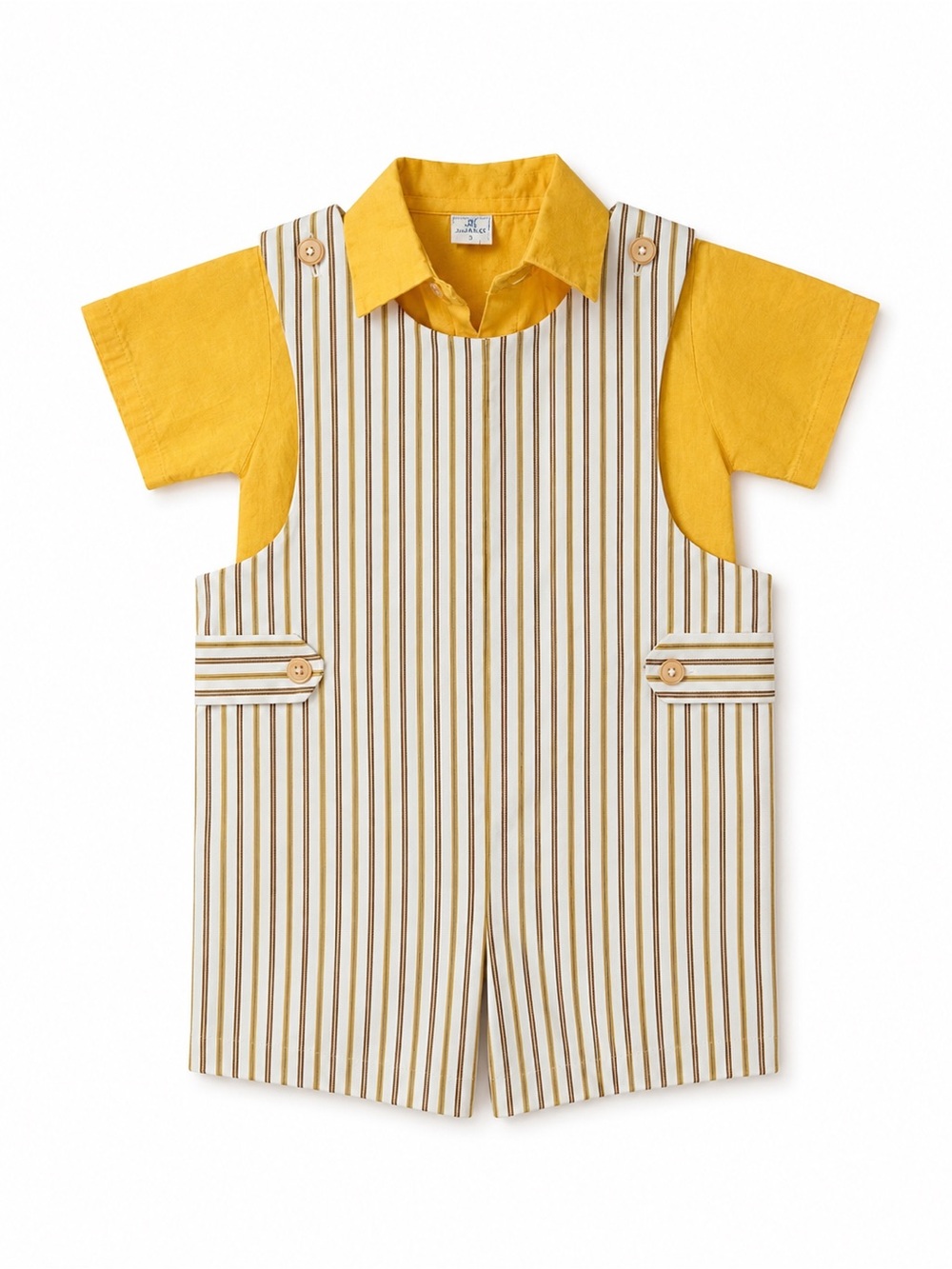 Vintage Mischief 3T Boys Striped Shortall Romper Mustard Yellow Made USA